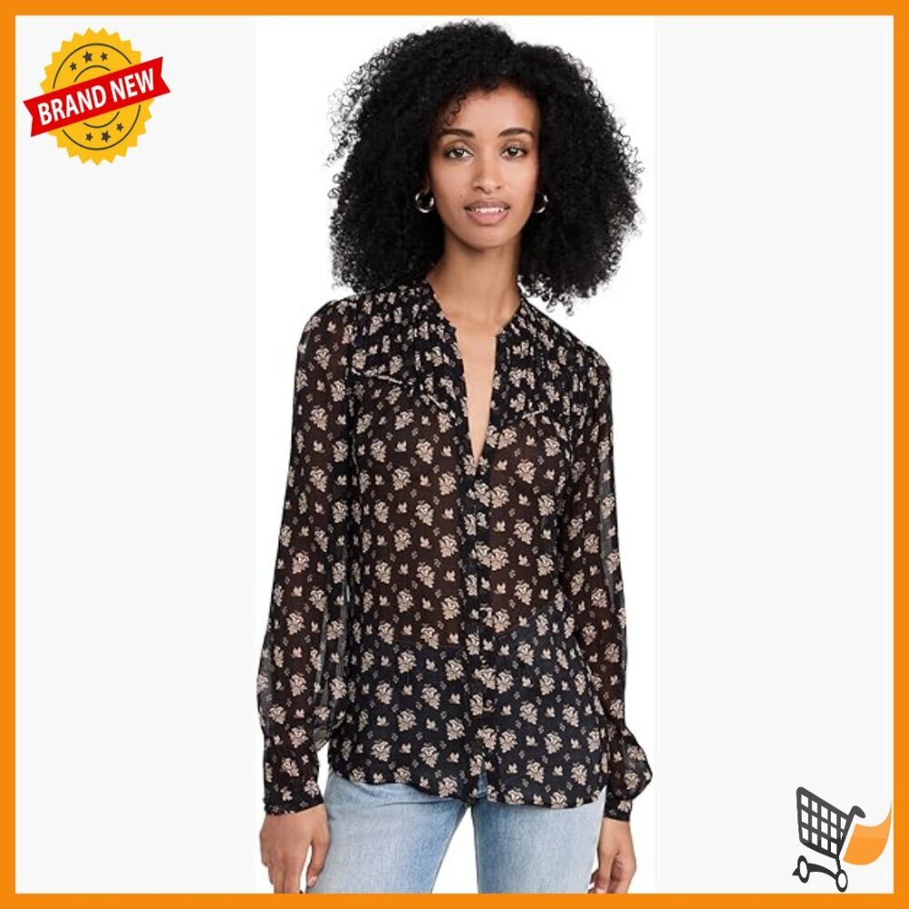 Silk Georgette Long Sleeve Button Down Blouse with Ruffles
